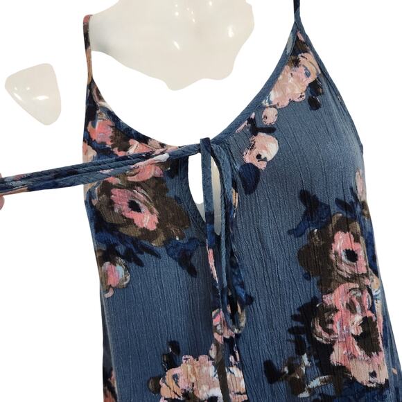 Audrey 3+1 Sleeveless Wide Leg Cropped Jumpsuit Tie Front Floral Blue Size Small - Picture 9 of 13